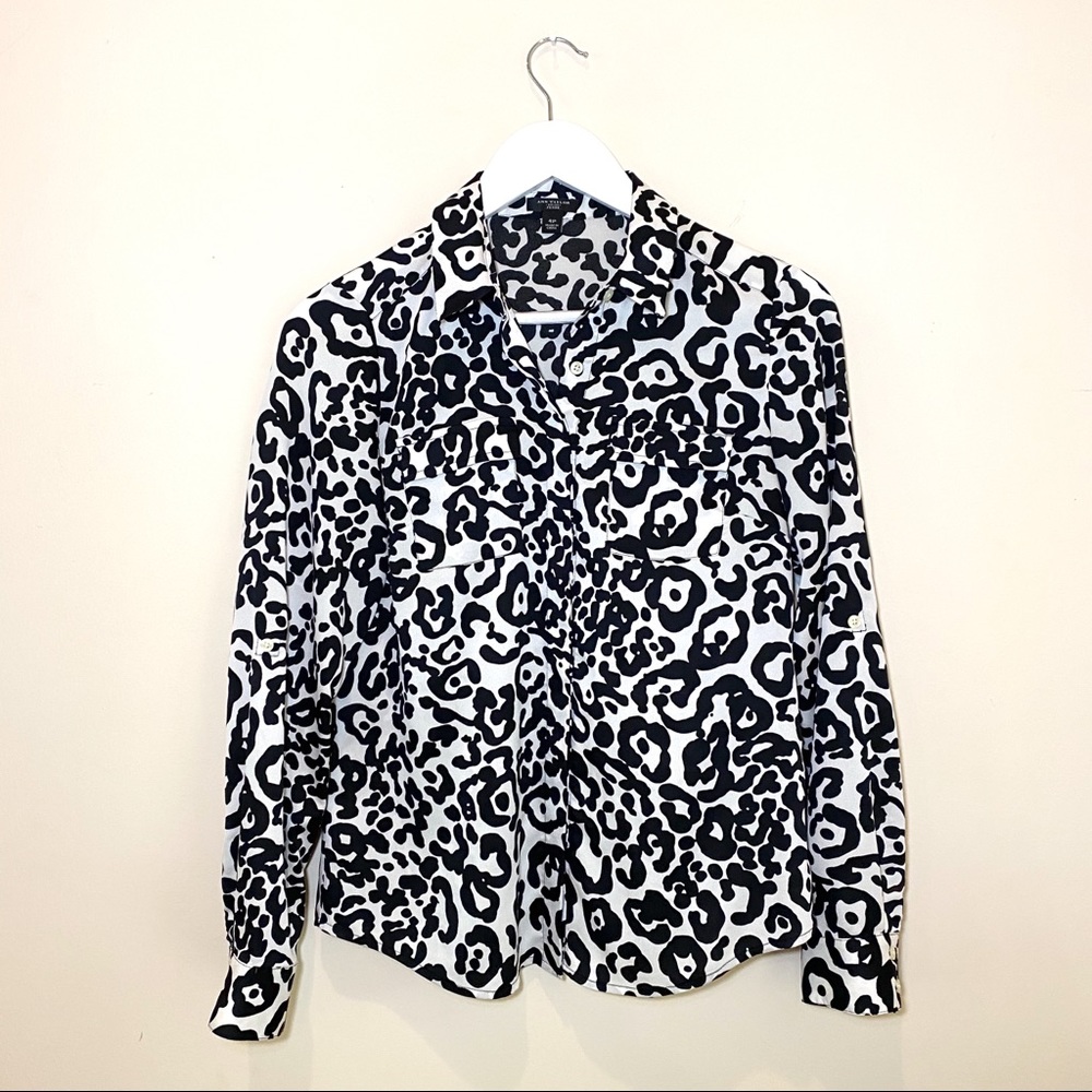 Ann Taylor Animal Print Button Down Blouse